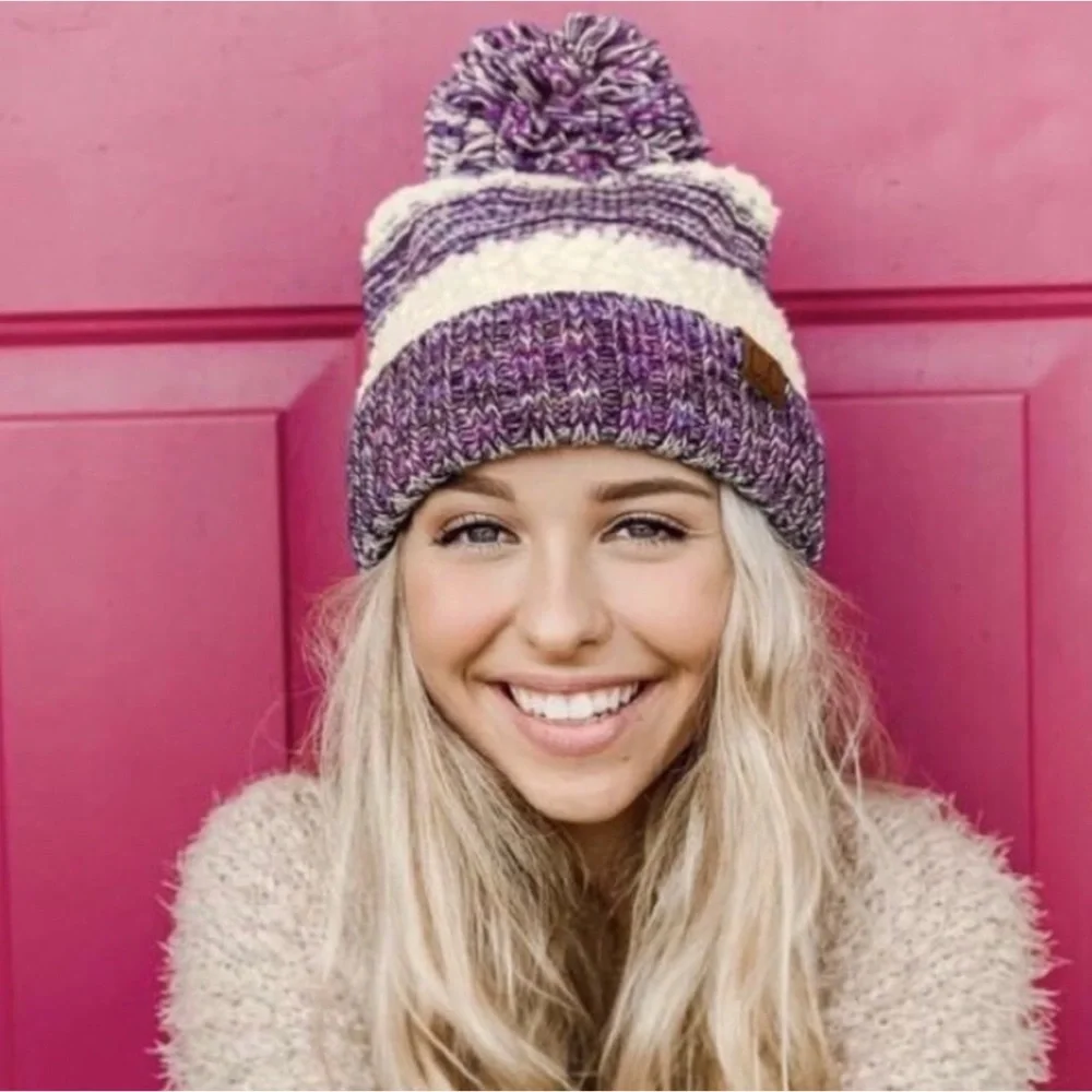 High Quality Thick Warm C.C. Popcorn Knit Beanie Winter Warm Pom Hat - Picture 1 of 3